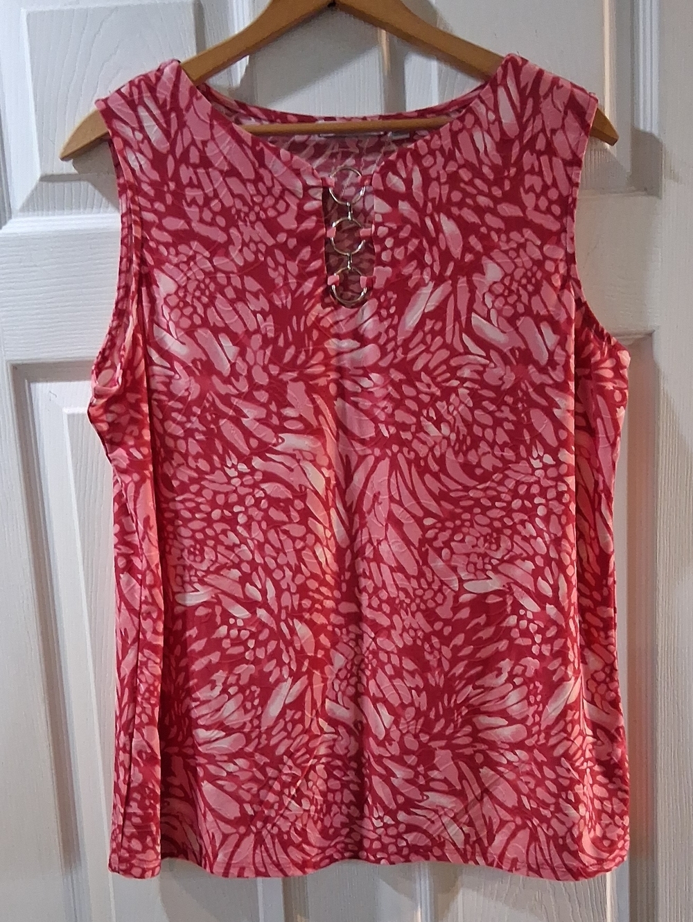 Notations Pink and White Ring-Accent Sleeveless Tank Stretchy